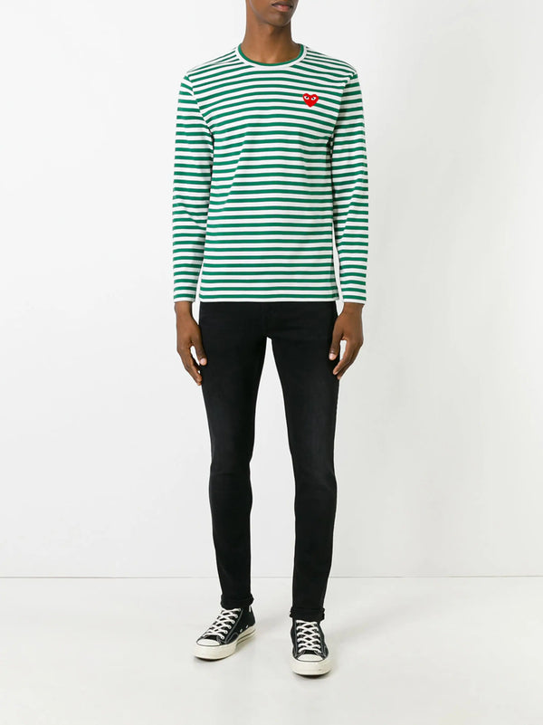 Henrik Vibskov Unisex Striped Tee Red Heart - Green