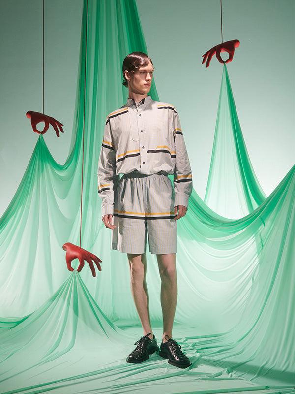 Henrik Vibskov Waybill Shorts - Blue Yellow Stripes