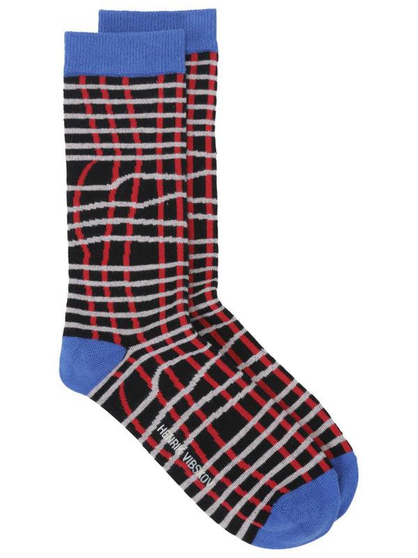 henrik vibskov Loose Grid Femme Socks - Red Pink Blue Grid