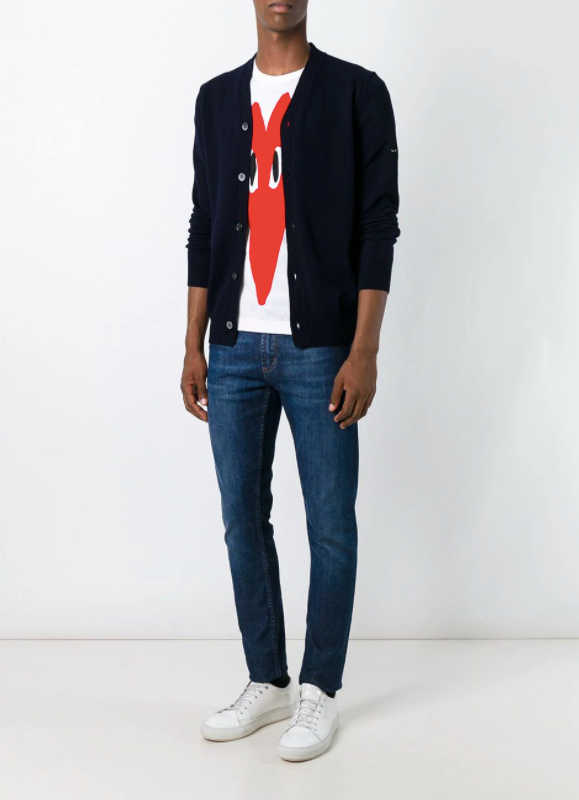 Henrik Vibskov Mens Cardigan Sleeve Black Heart - Navy