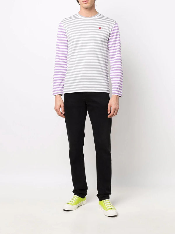 Henrik Vibskov Mens Long Sleeves Tee Bi-Colour Striped - Gray/Purple