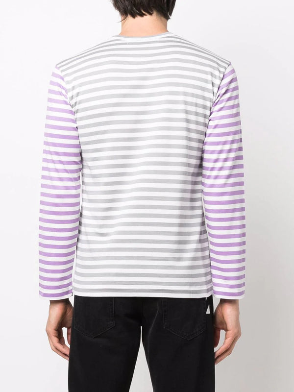 Henrik Vibskov Mens Long Sleeves Tee Bi-Colour Striped - Gray/Purple