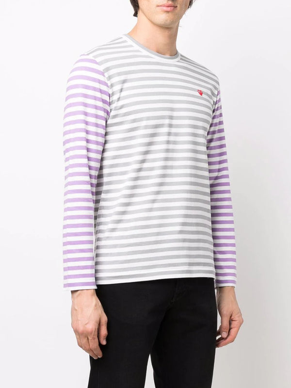 Henrik Vibskov Mens Long Sleeves Tee Bi-Colour Striped - Gray/Purple