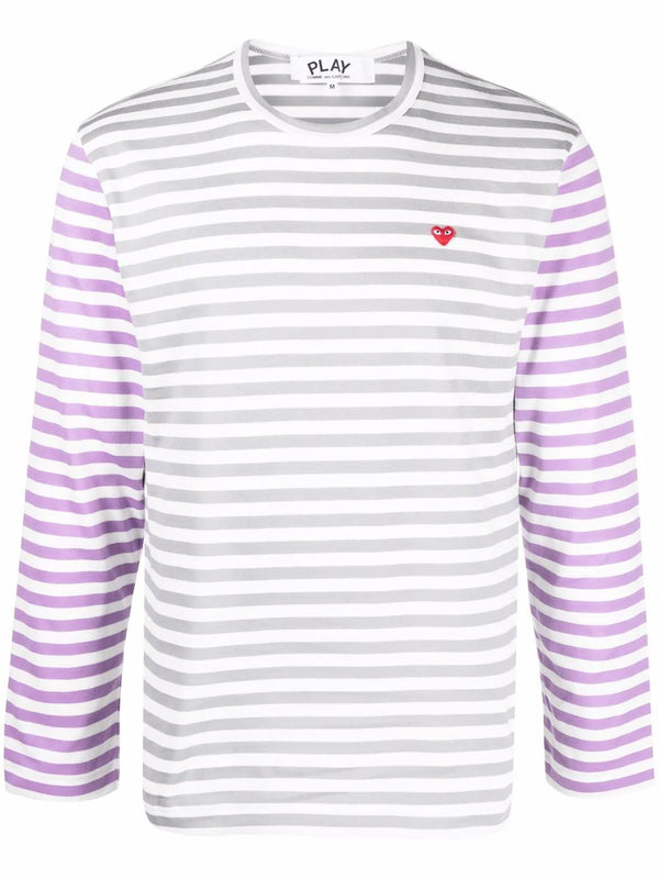 henrik vibskov Mens Long Sleeves Tee Bi-Colour Striped - Gray/Purple