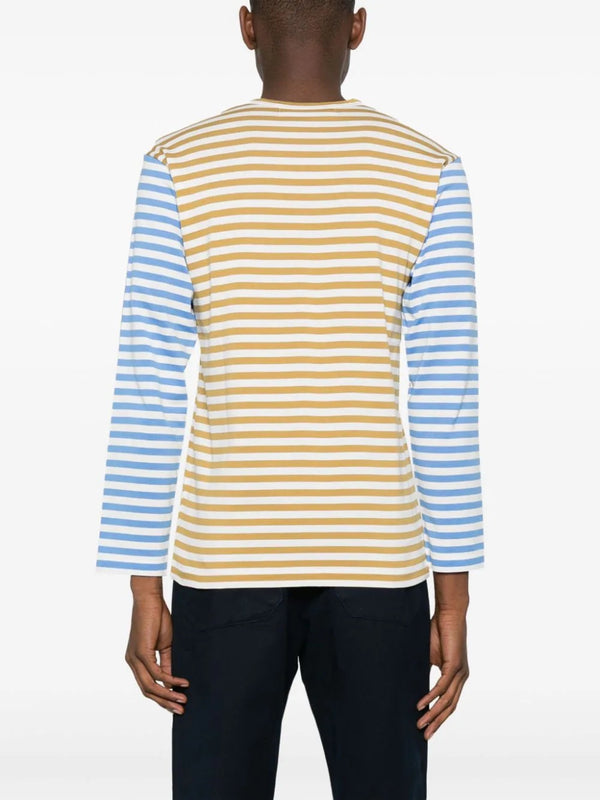 Henrik Vibskov Mens Long Sleeves Tee Bi-Colour Striped - Olive/Blue