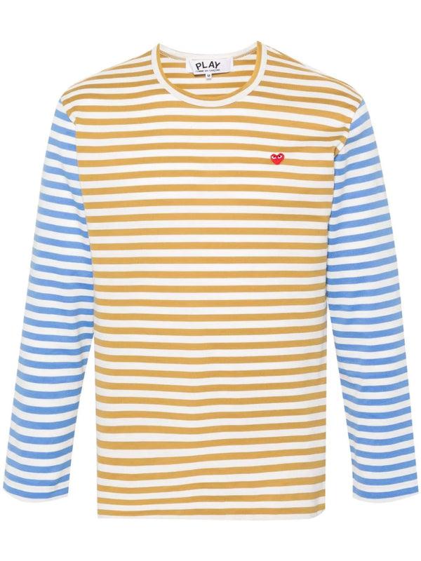 henrik vibskov Mens Long Sleeves Tee Bi-Colour Striped - Olive/Blue