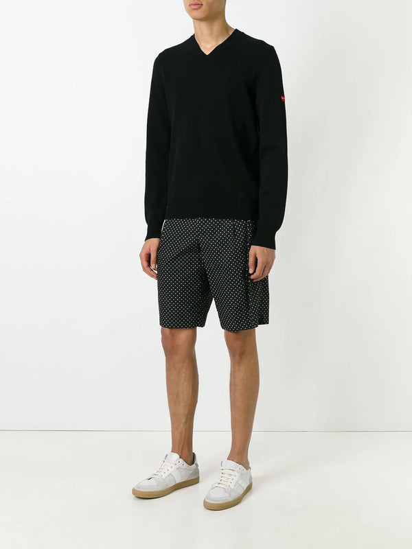 Henrik Vibskov Mens V-Neck Pullover - Black W/Small Red Heart