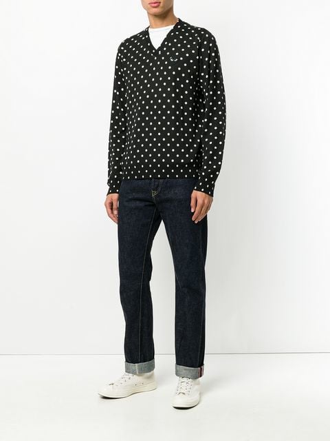 Henrik Vibskov Mens V-Neck Pullover Polka Dot Black Heart - Black