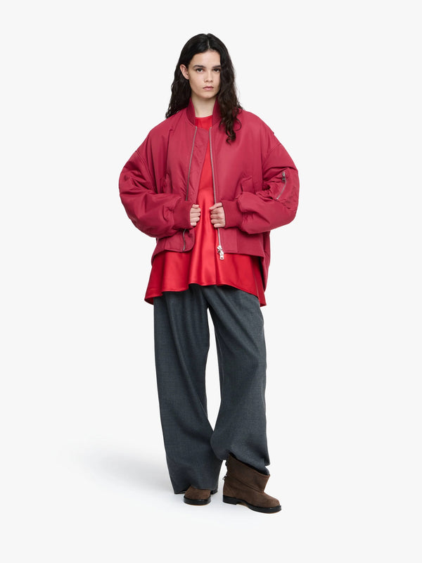 Henrik Vibskov Oversized Curved Hem Bomber Jacket - Ruby