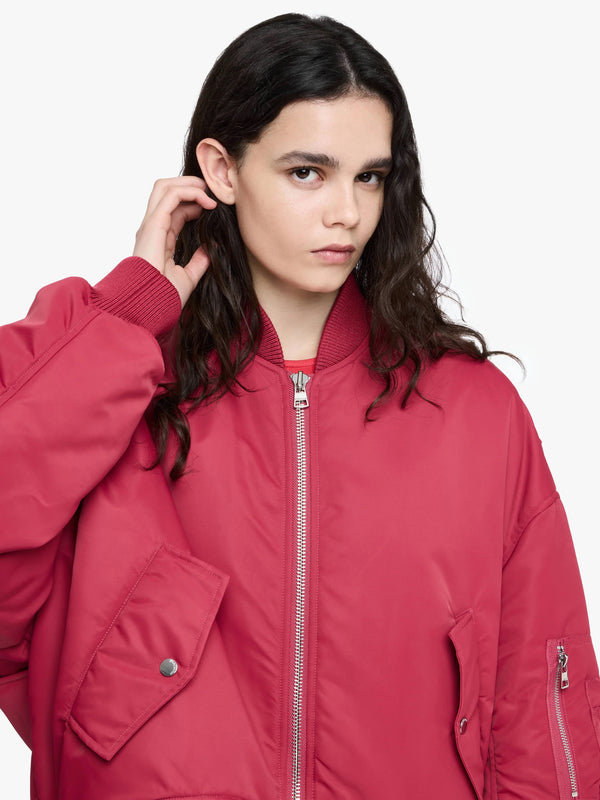 Henrik Vibskov Oversized Curved Hem Bomber Jacket - Ruby