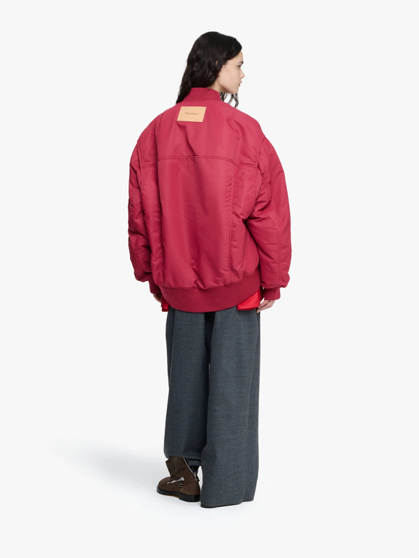 Henrik Vibskov Oversized Curved Hem Bomber Jacket - Ruby