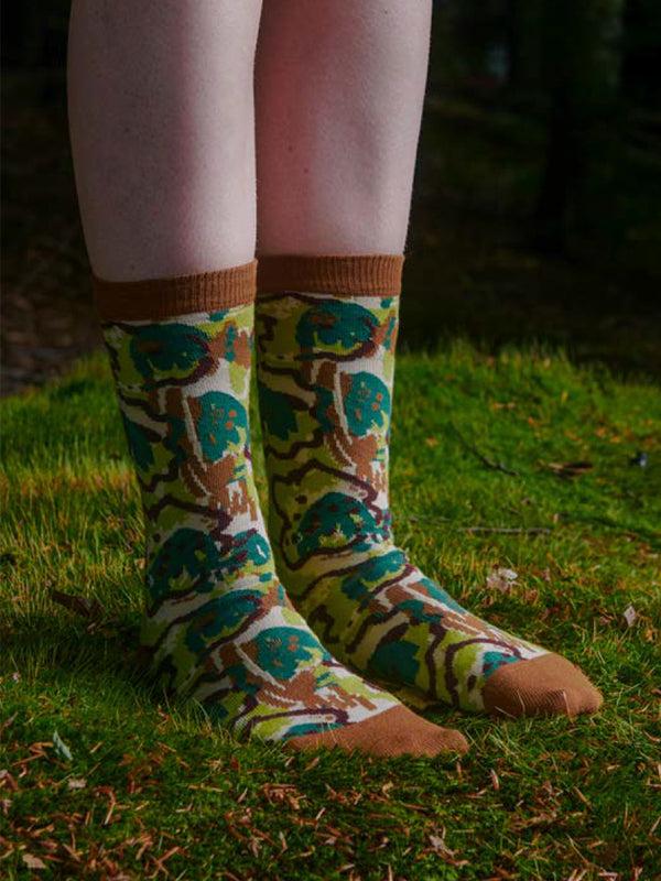 Henrik Vibskov Playground Flowers Socks Femme - Brown Green Spraycan