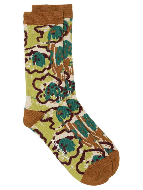 henrik vibskov Playground Flowers Socks Femme - Brown Green Spraycan