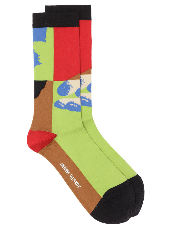 henrik vibskov Pop Art Hand Socks Femme - Black Green Pop