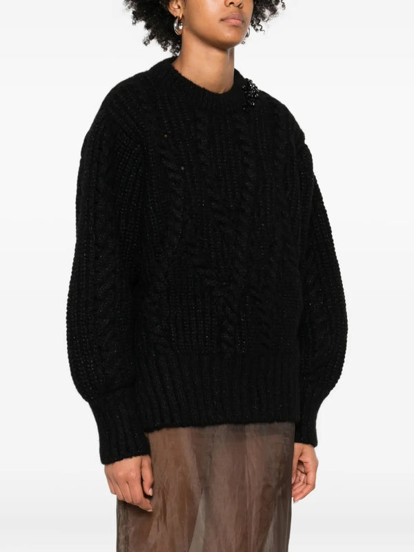 Henrik Vibskov Puff Sleeve Chunky Knit Jumper With Embroidery – Black/Jet