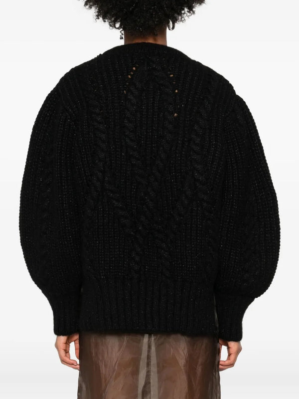 Henrik Vibskov Puff Sleeve Chunky Knit Jumper With Embroidery – Black/Jet