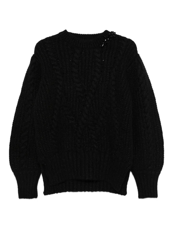 henrik vibskov Puff Sleeve Chunky Knit Jumper with Embroidery – Black/Jet