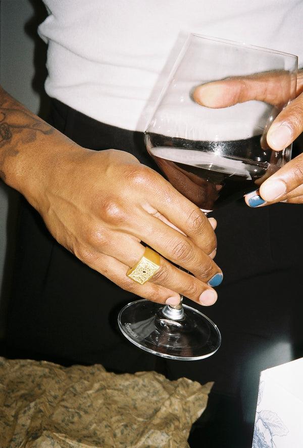 Henrik Vibskov Royal Garden Signet Ring - Gold Plated With Black Diamond