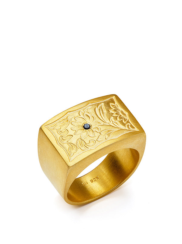 henrik vibskov Royal Garden Signet Ring - Gold Plated with Black Diamond