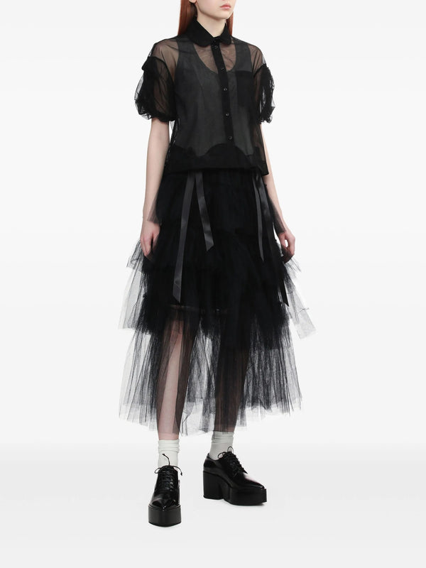 Henrik Vibskov Sheer Cropped Puff Bow Sleeve Shirt - Black