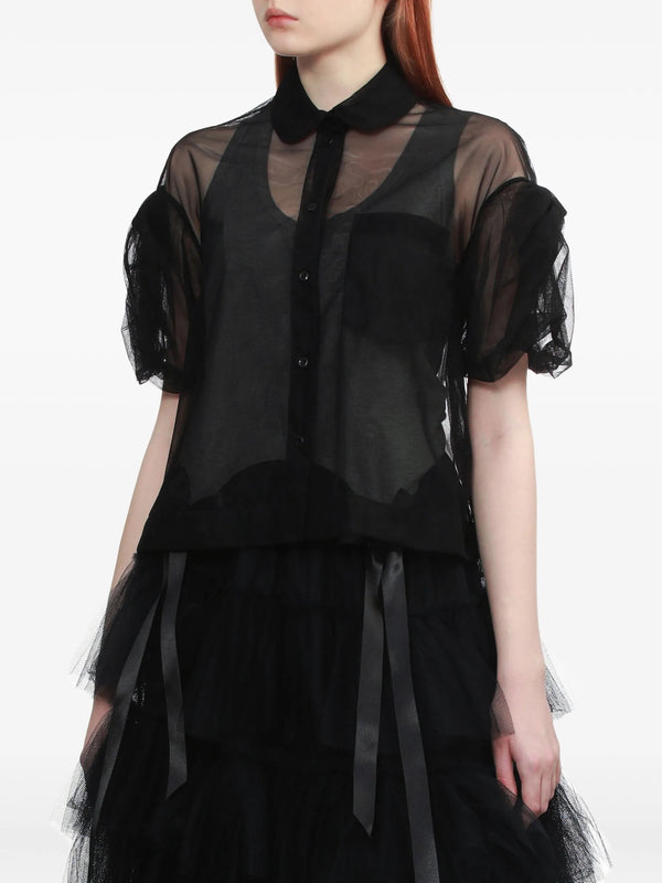 Henrik Vibskov Sheer Cropped Puff Bow Sleeve Shirt - Black