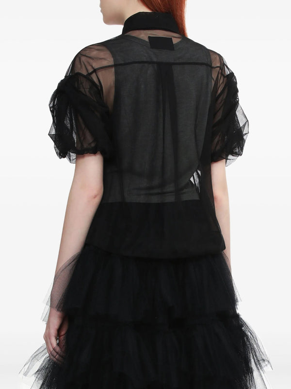 Henrik Vibskov Sheer Cropped Puff Bow Sleeve Shirt - Black