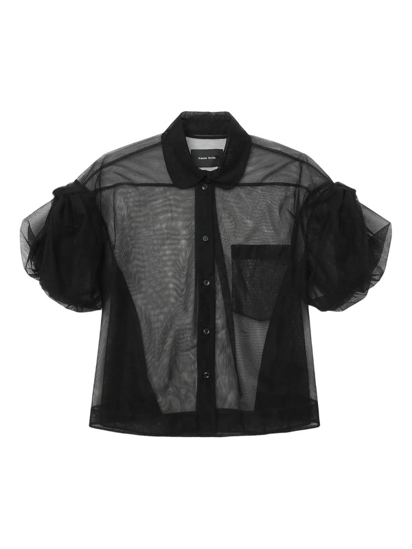 henrik vibskov Sheer Cropped Puff Bow Sleeve Shirt - Black