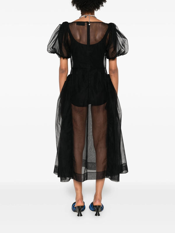 Henrik Vibskov Sheer Puff Bow Sleeve Hip Tutu Detail Dress - Black