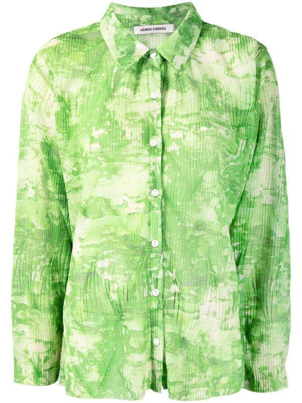 henrik vibskov Short Mesh Plissé Shirt - Green Riddle