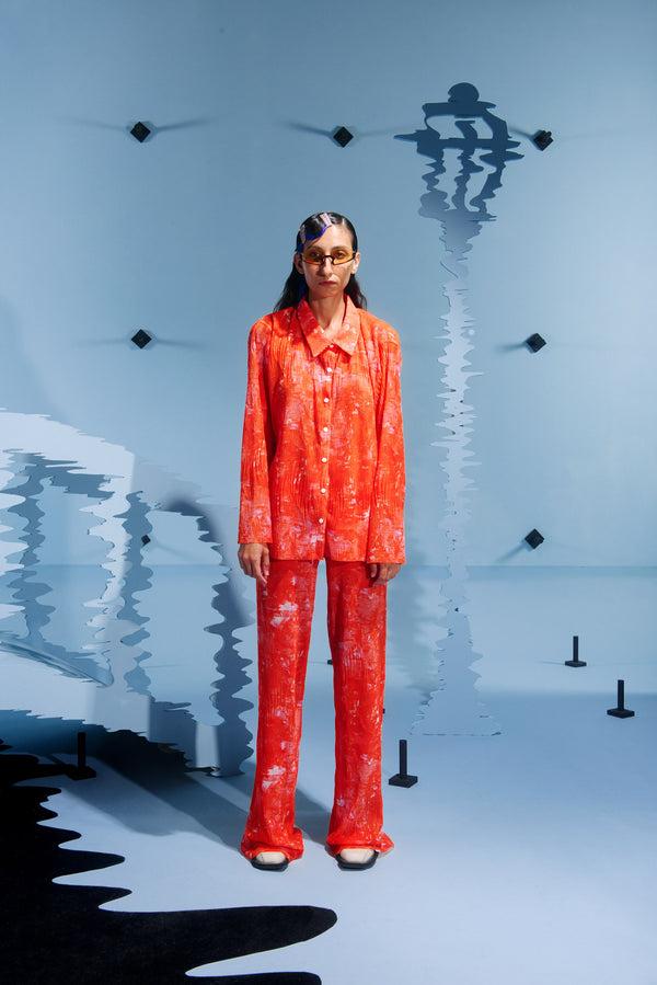 Henrik Vibskov Short Mesh Plissé Shirt - Orange Riddle