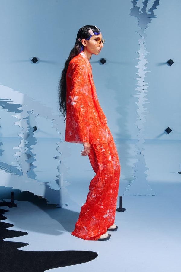 Henrik Vibskov Short Mesh Plissé Shirt - Orange Riddle