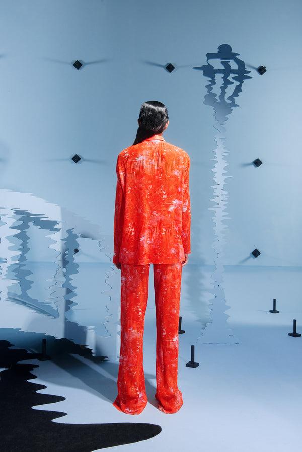 Henrik Vibskov Short Mesh Plissé Shirt - Orange Riddle