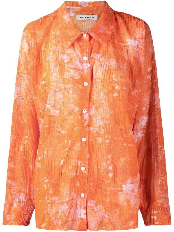 henrik vibskov Short Mesh Plissé Shirt - Orange Riddle