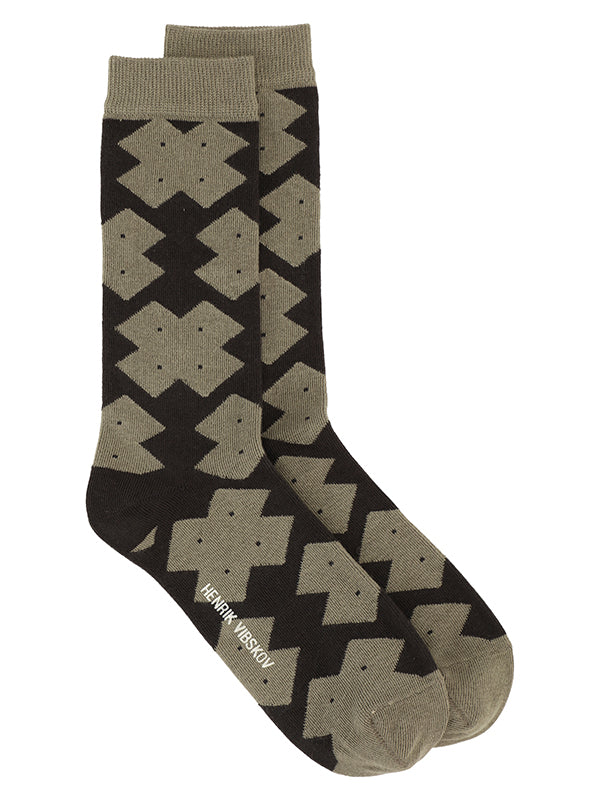 henrik vibskov Solitaire Socks Femme - Black Olive Solitaire Cross