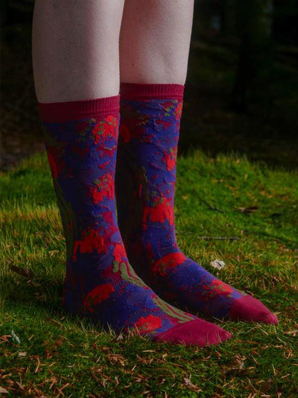 Henrik Vibskov Spraycan Flowers Socks Femme - Violet Spraycan