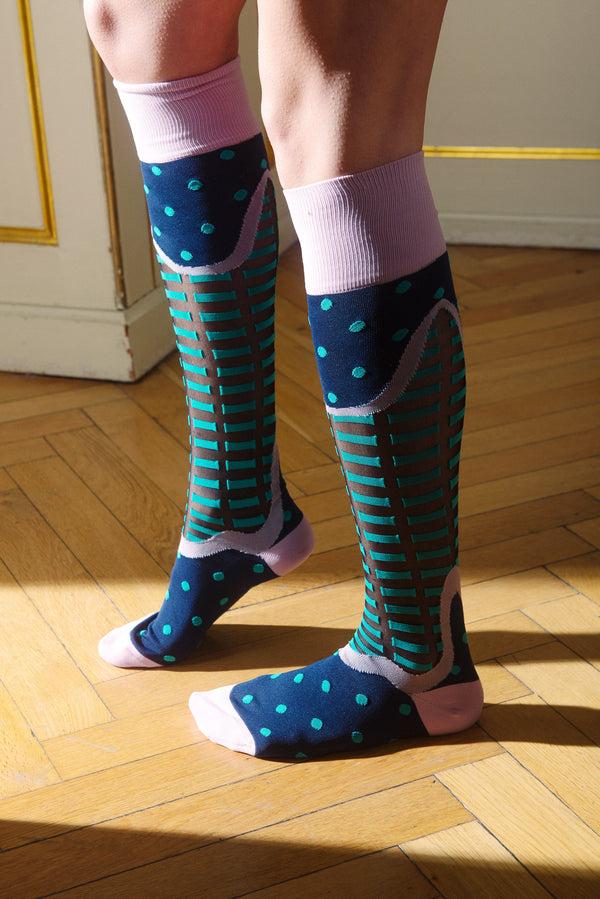 Henrik Vibskov Star Knee Socks Femme - Lavender Black Green