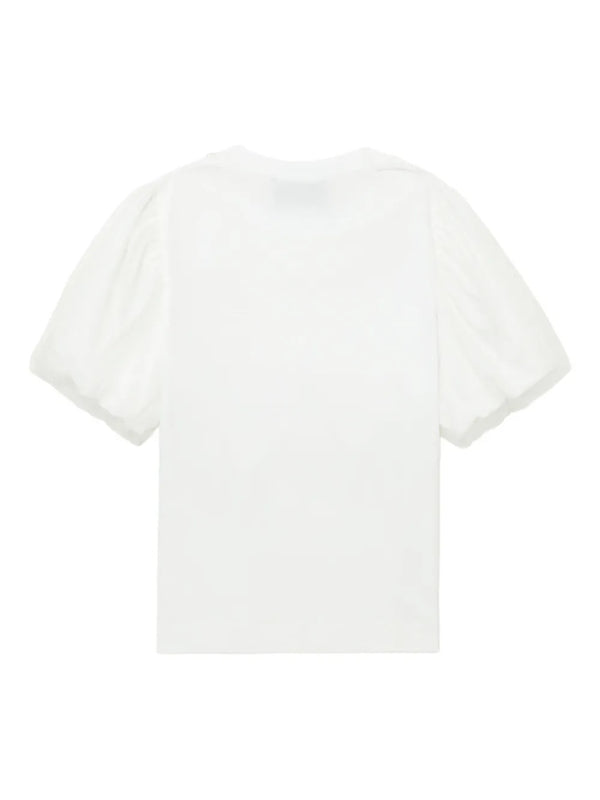 Henrik Vibskov Tulle Overlay Puff Sleeve T-Shirt With Embroidery – White/Pearl