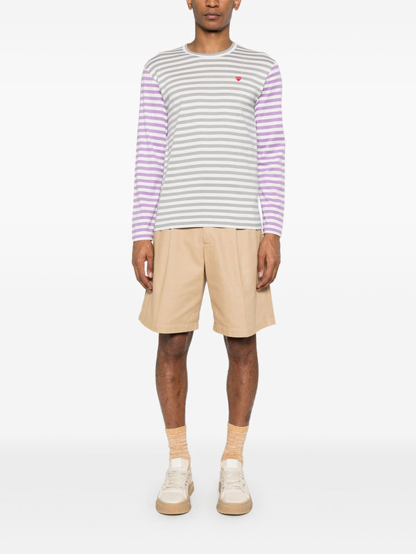 Henrik Vibskov Unisex Long Sleeves Tee Bi-Colour Striped - Grey/Purple