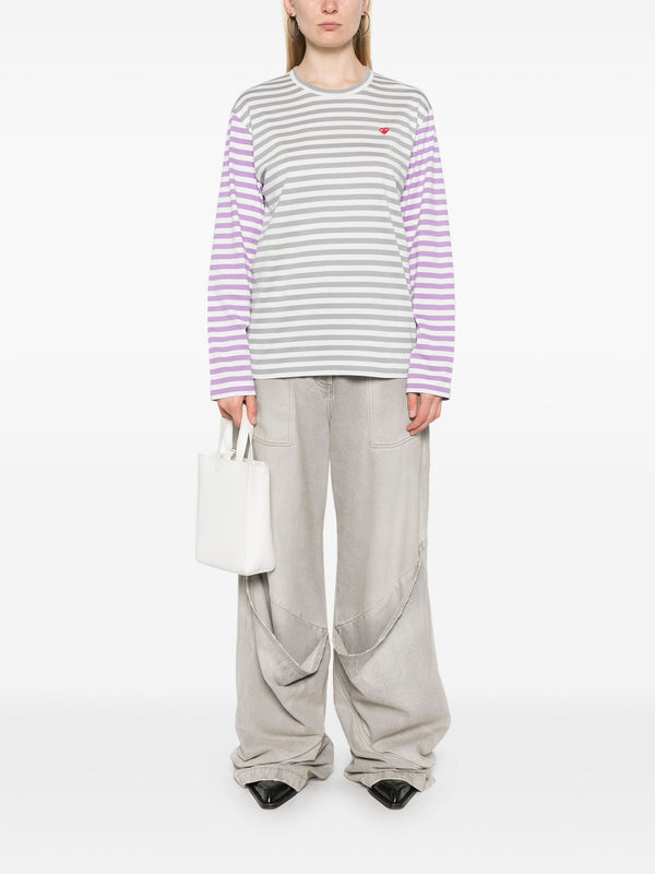 Henrik Vibskov Unisex Long Sleeves Tee Bi-Colour Striped - Grey/Purple