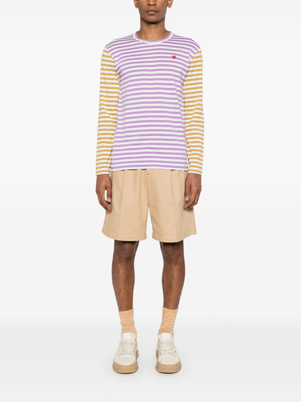 Henrik Vibskov Unisex Long Sleeves Tee Bi-Colour Striped - Purple/Olive