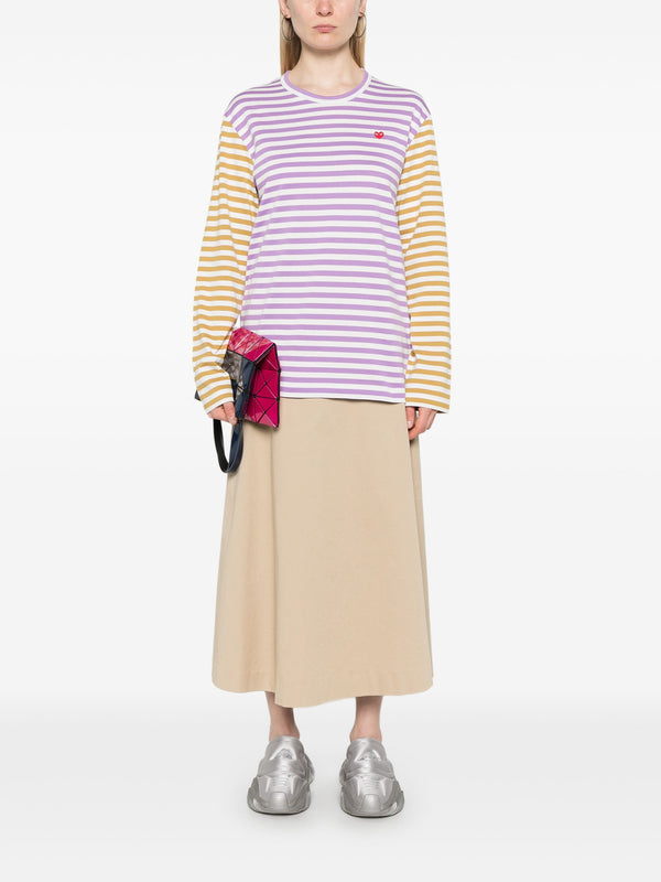 Henrik Vibskov Unisex Long Sleeves Tee Bi-Colour Striped - Purple/Olive