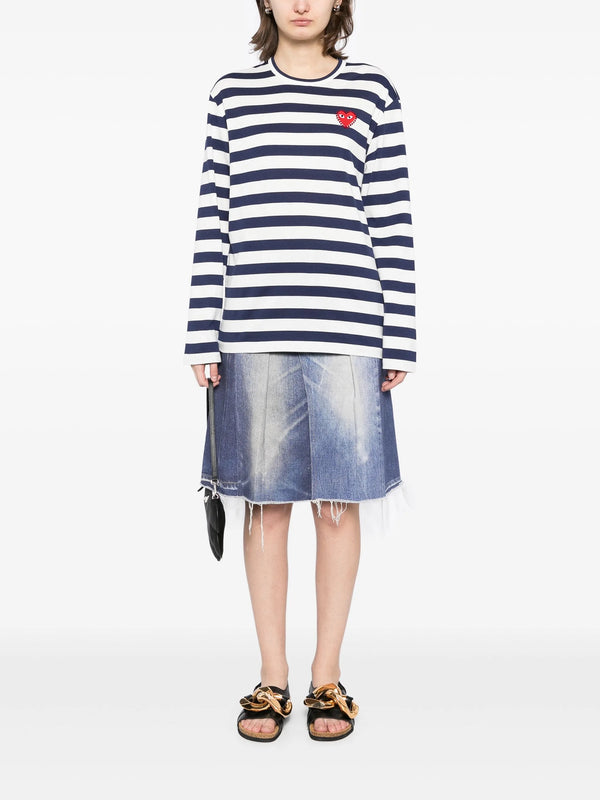 Henrik Vibskov Unisex Rhinestone Red Heart Striped T-Shirt - Navy