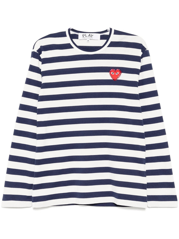 henrik vibskov Unisex Rhinestone Red Heart Striped T-Shirt - Navy