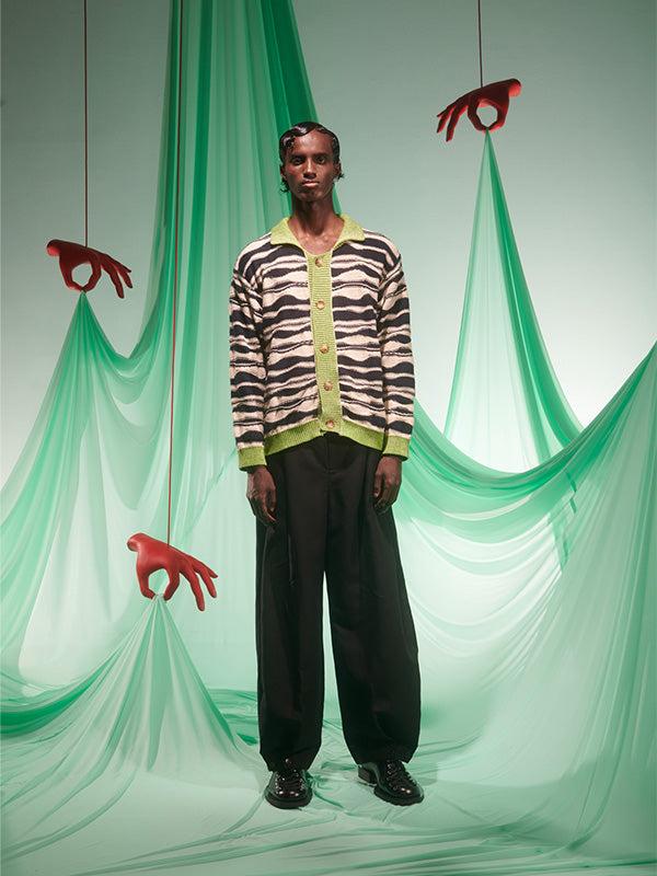 Henrik Vibskov Wave Knit Cardigan - Beige Black Mountain Waves