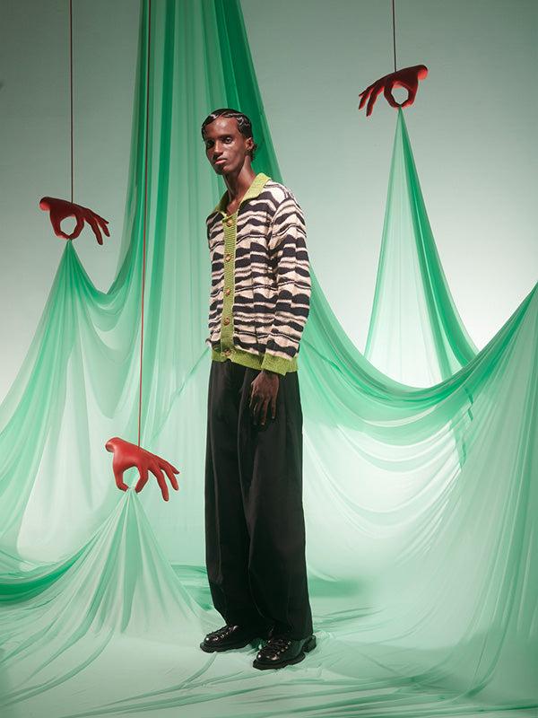 Henrik Vibskov Wave Knit Cardigan - Beige Black Mountain Waves