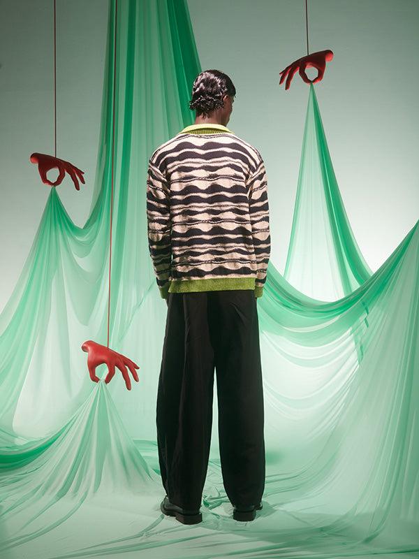 Henrik Vibskov Wave Knit Cardigan - Beige Black Mountain Waves