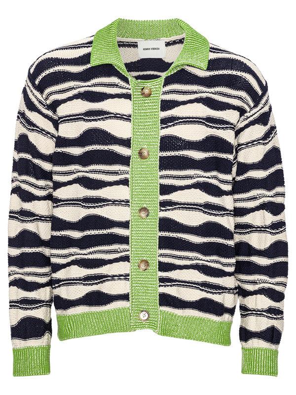 henrik vibskov Wave Knit Cardigan - Beige Black Mountain Waves