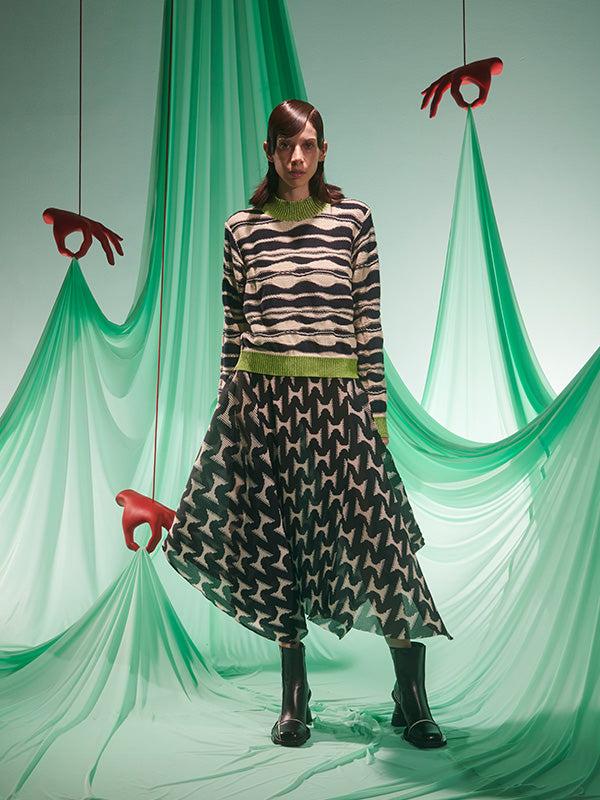 Henrik Vibskov Wave Knit Jumper - Beige Black Mountain Waves