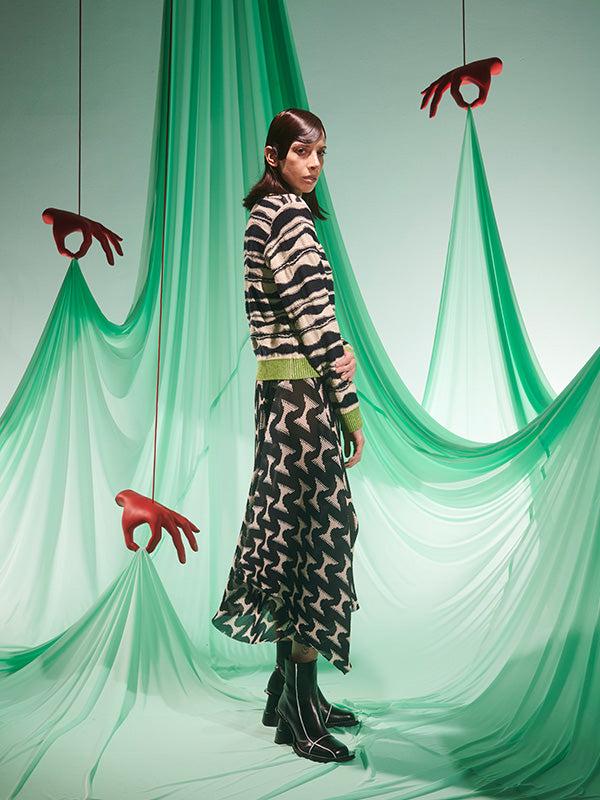 Henrik Vibskov Wave Knit Jumper - Beige Black Mountain Waves