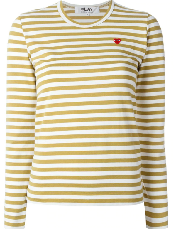 henrik vibskov Womens Striped Tee Small Red Heart - Olive